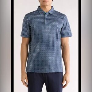 Men's Bugatchi Blue Geometric Accent Short Sleeve Polo Patterned Shirt Sz Medium